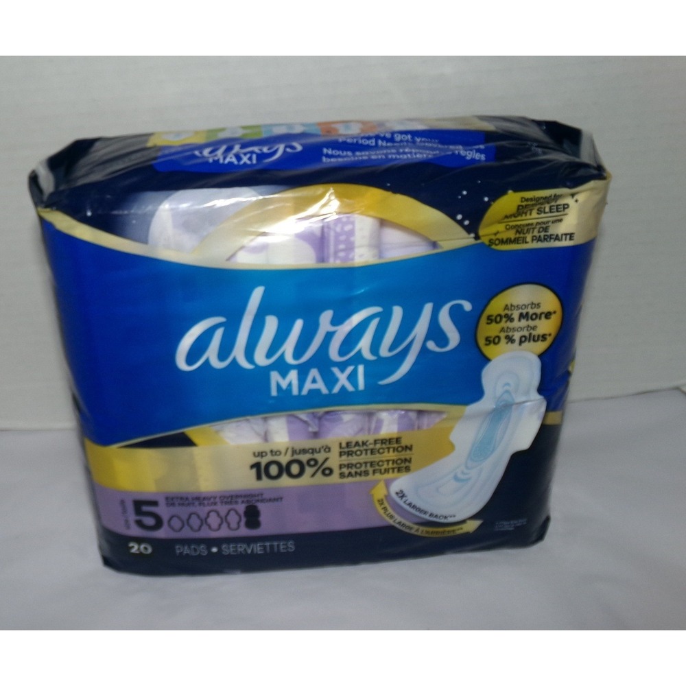 Always Maxi Size 5 Extra Heavy Overnight Pads with Wings 20 Count Unscented